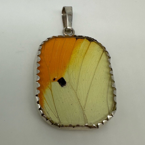 Sterling Silver Great Orange Tipped Butterfly Wing Pendant Unique and Authentic! - Picture 7 of 13